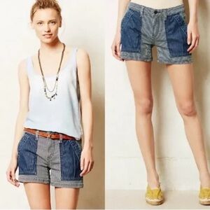 ANTHROPOLOGIE Pilcro and the Letterpress Railroad Stripe Denim Shorts Size 31